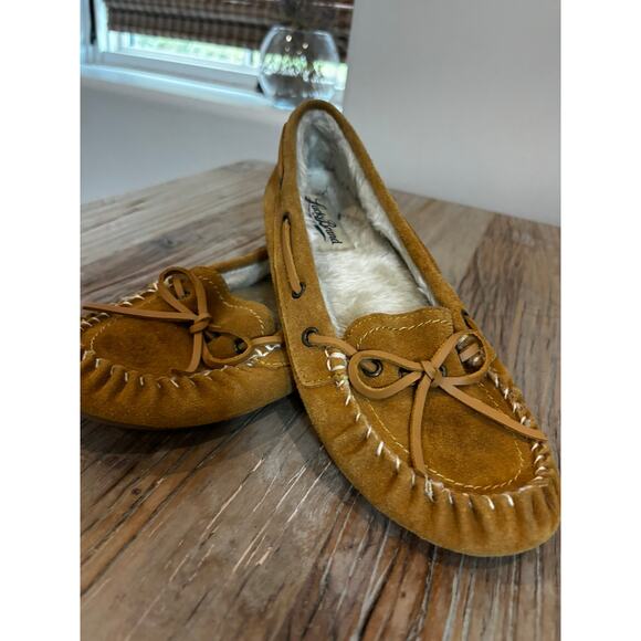 Lucky Brand Suede Moccasin Loafer Fur LIned Slippers Size 9 - Picture 1 of 5